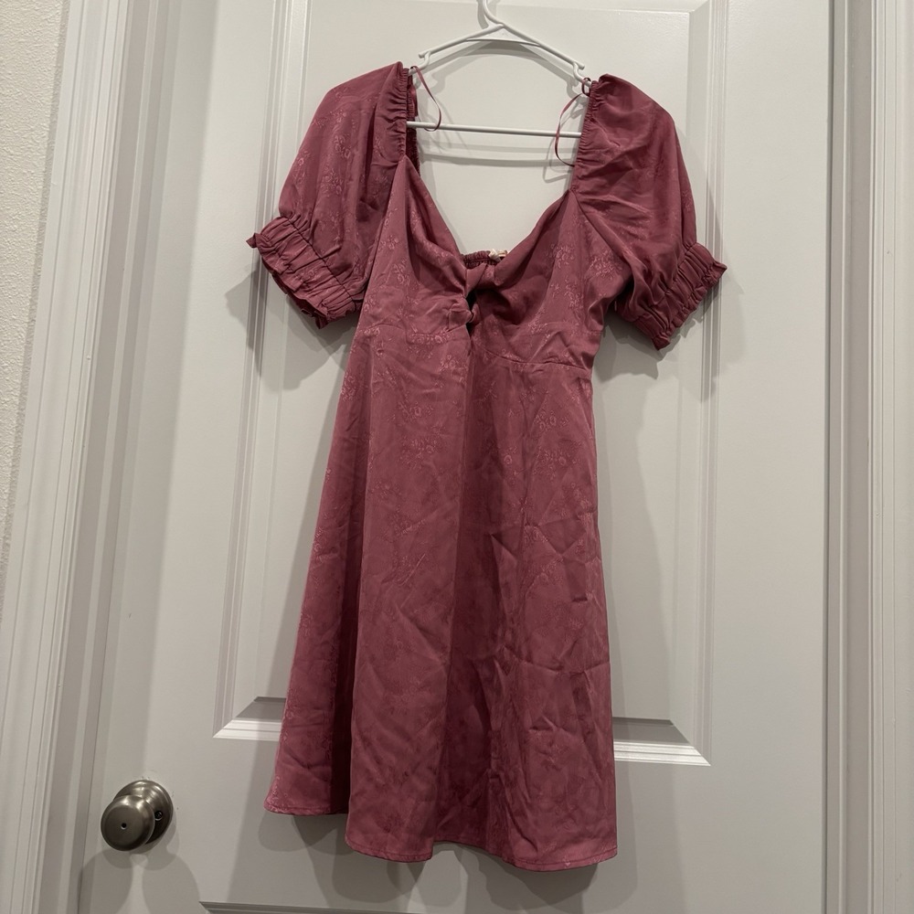 Gianni Bini GB Maeve Pink Floral Babydoll Dress Large Puff Sleeve Keyhole